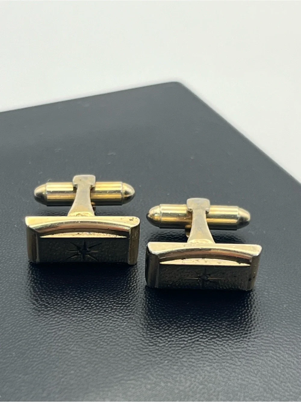 MCM atomic starburst Pioneer gold tone diamond chip vintage cufflinks 1960’s
